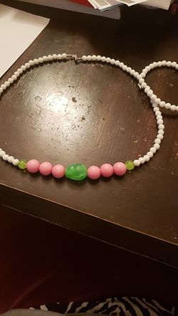 Pink and green necklace with matching bracelet