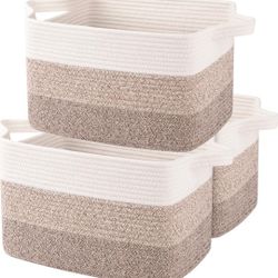  Storage Basket, Woven Baskets for Storage, Cotton Rope Basket for toys,Towel Baskets for Bathroom - Pack of 3, Gradient Yellow