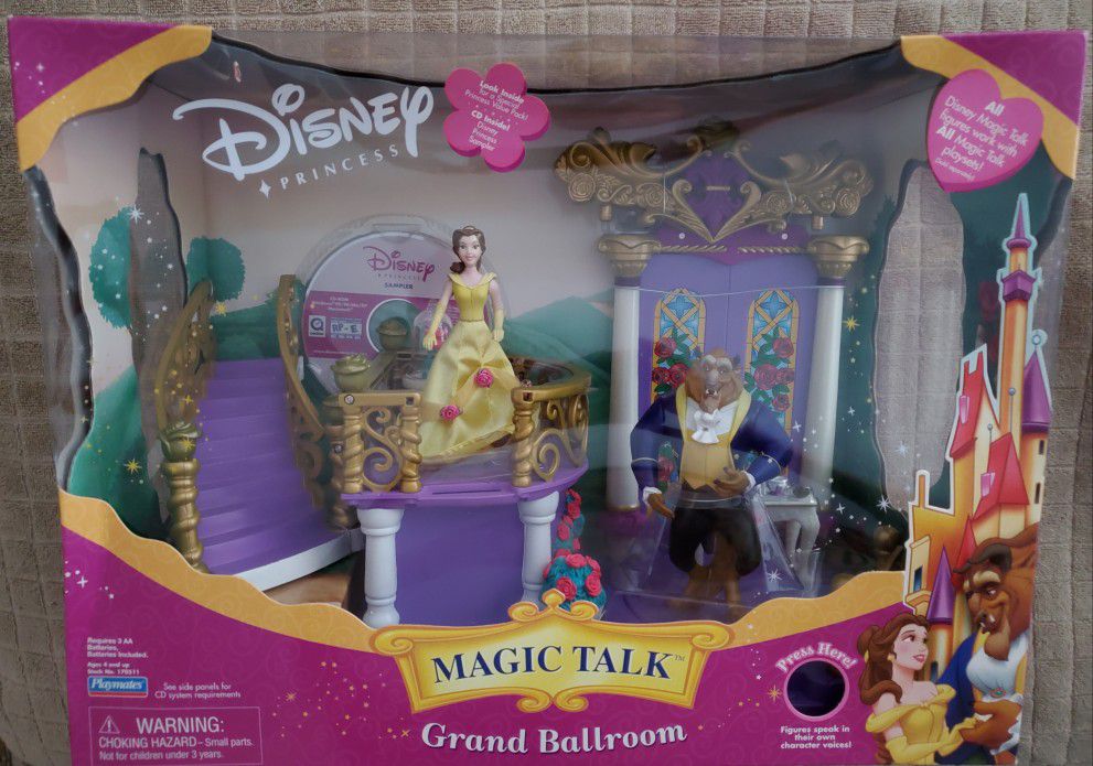 Rare DISNEY'S GRAND BALLROIM : New! Disney Beauty & The Beast Grand Ballroom Magic Talk Playset; Belle Doll & Beast