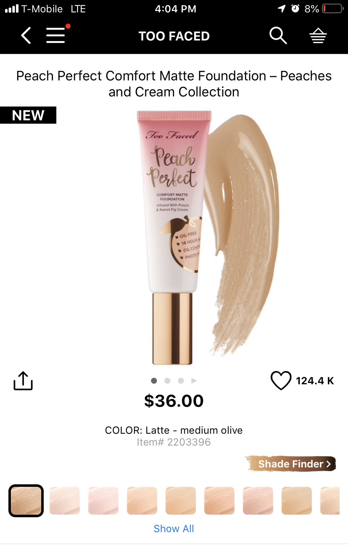 Too Faced Foundation Shade :Latte