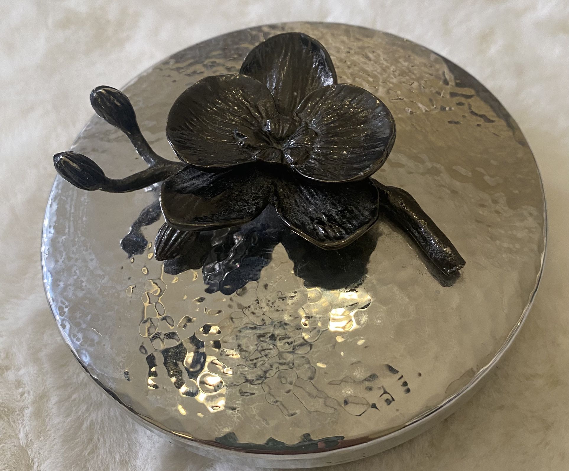 MICHAEL ARAM Black Orchid Round Trinket Box-Used