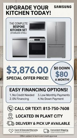 Brand New Samsung Bespoke 4-Piece Kitchen Set - $0 Down!