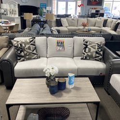 🏡Unique Sofa & Love Seat With Grey Leather Accent ✨