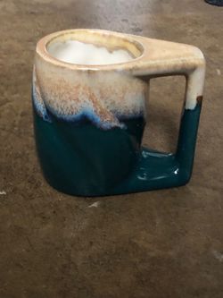 Rodolfo Padilla Stoneware Drip Glazed Coffee Mug- Emerald & Tan