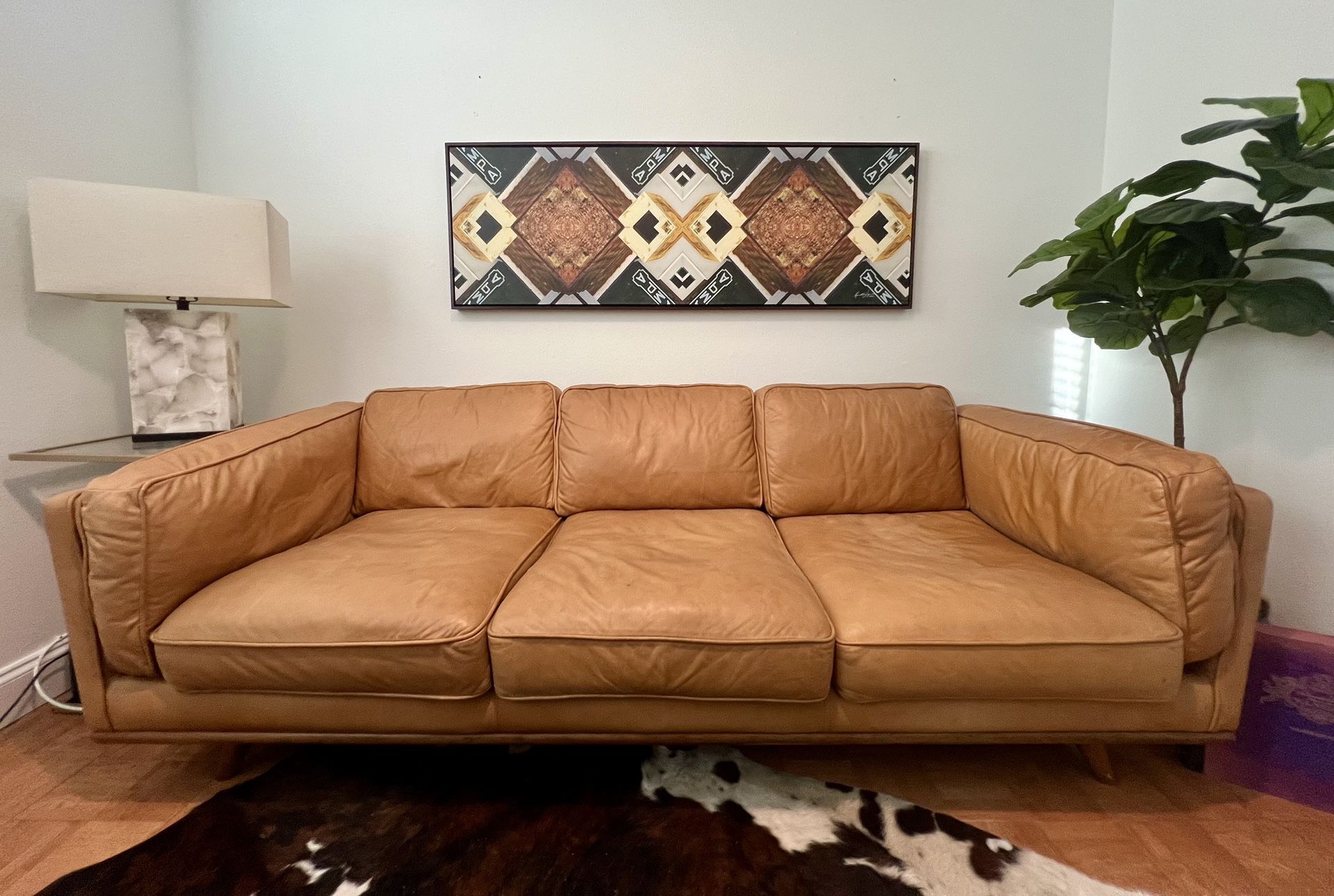 West Elm Leather Sofa 90”