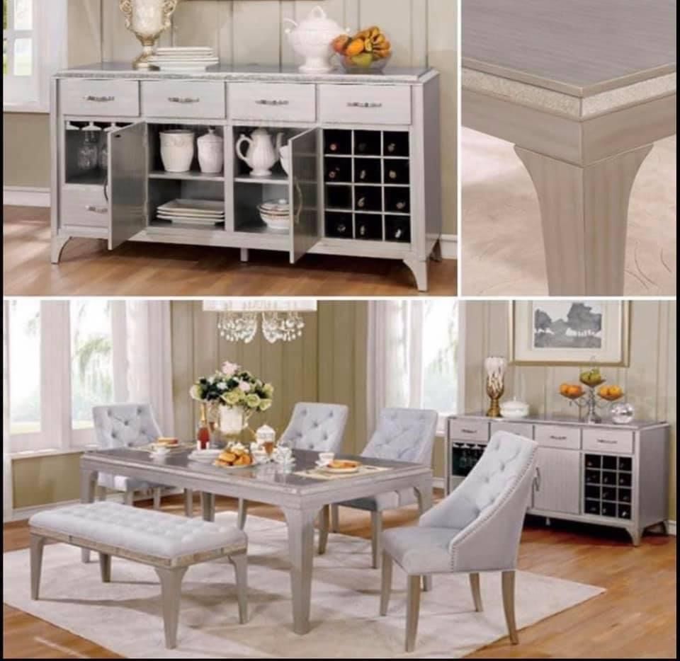 $1,699 / 6- PIECES DINNER SET A glamorous design that will amaze guests of all ages, Antique, Mirror Insert, Flannelette Cushions.