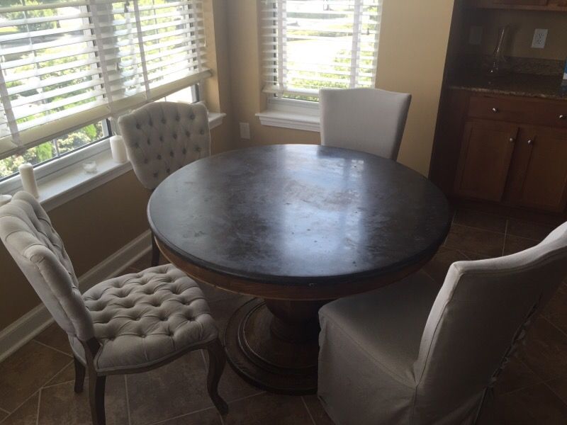 Arhaus Luca 48" round Pedestal Dining Table with Bluestone top in black