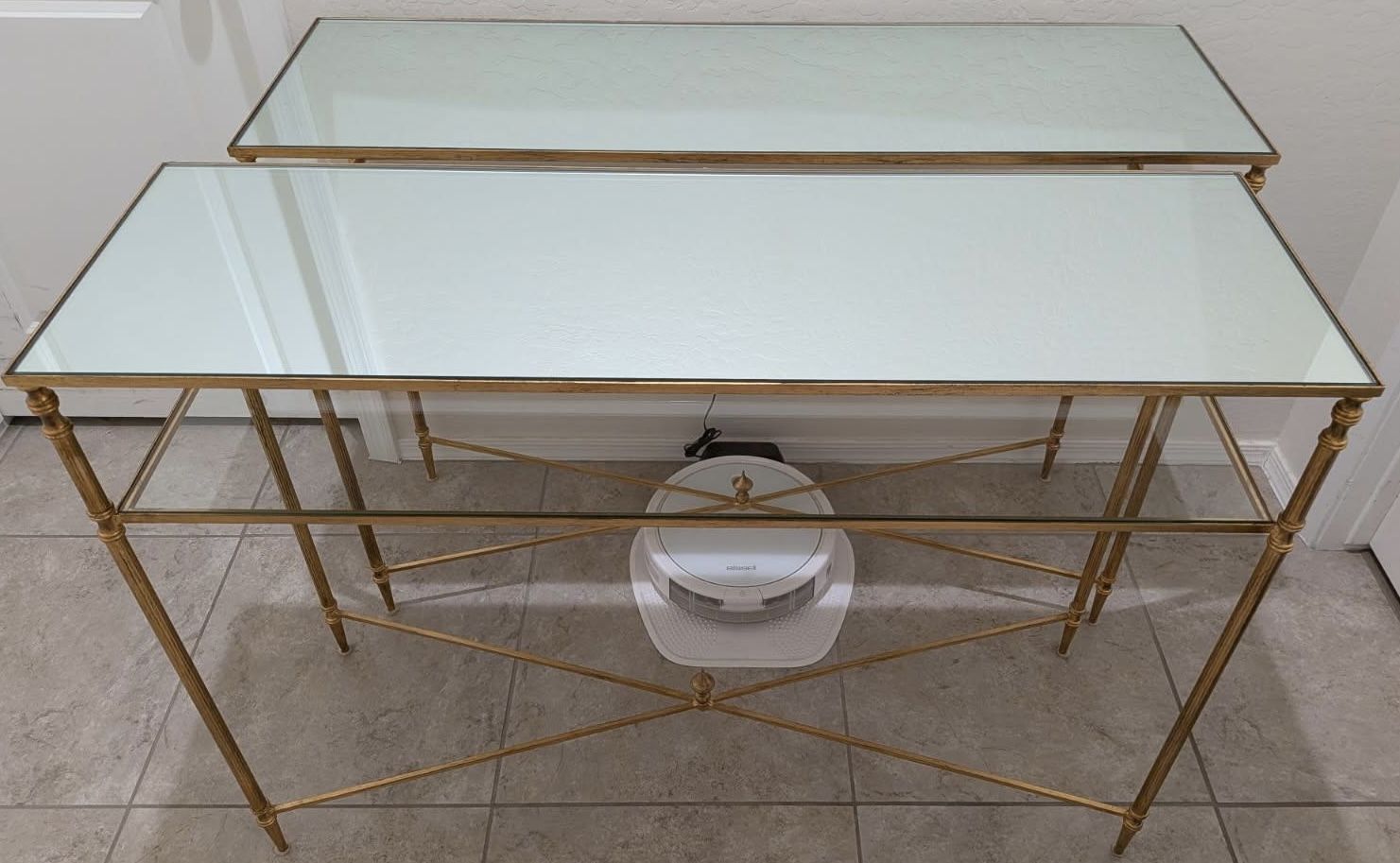 Brushed Gold Metal Glass & Mirror Console Tables