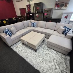 Light Gray Fabric Sectional Sofa Set