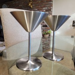Oggi Brushed Stainless Steel Gobblet Martini Glasses.