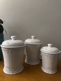 American Atelier Bianca Scroll White Canisters (Set of 3)