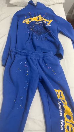 Sp5der Blue Hoodie and Sweatpants Set