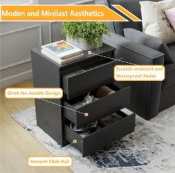 NightStand set 2 with 3 Drawer, Modern Wood Nightstand with Spacious Storage, Smooth Glide Drawers Sturdy Bedside Table, Minimalist Accent Side Table 