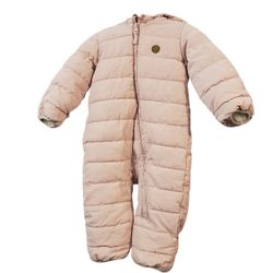 H&M Infant Pink Pile Lined Snowsuit Padded Hood Foldover Mitts Zippered 9 Month