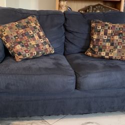 Blue Corduroy Loveseat From Ashley Furniture + 2 Throw Pillows
