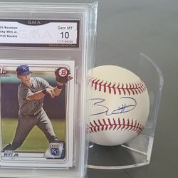 Bobby Witt Jr Autograph Baseball With Coa And Rookie Card 