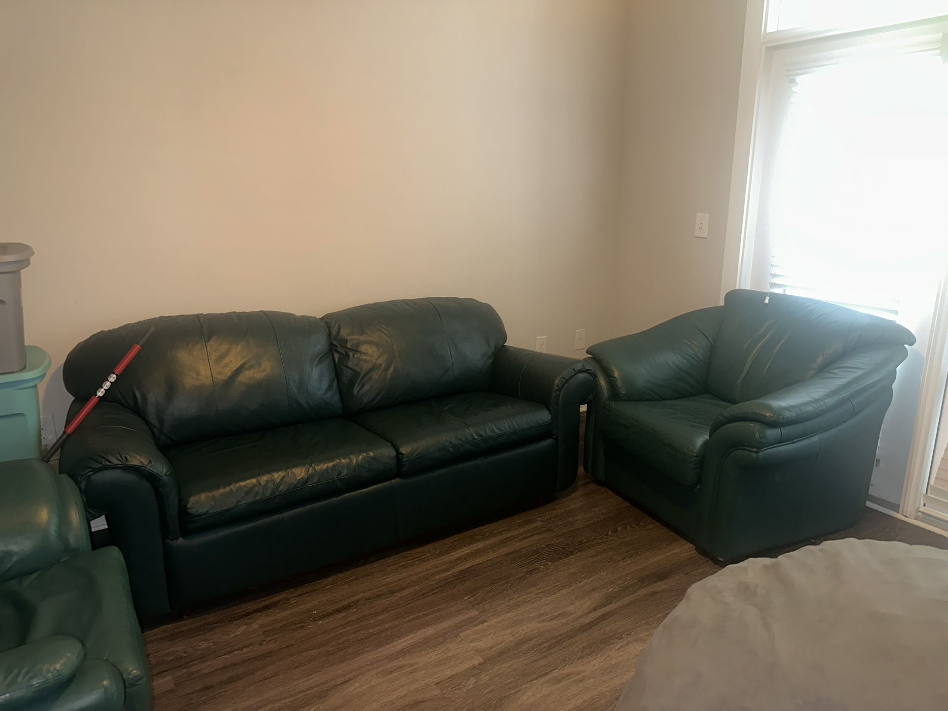 3pc Green Leather Sofa Set
