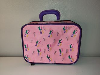 Vintage Kids  Nylon Suitcase Bag 80’s 90’s Pink Purple Retro *Stained*