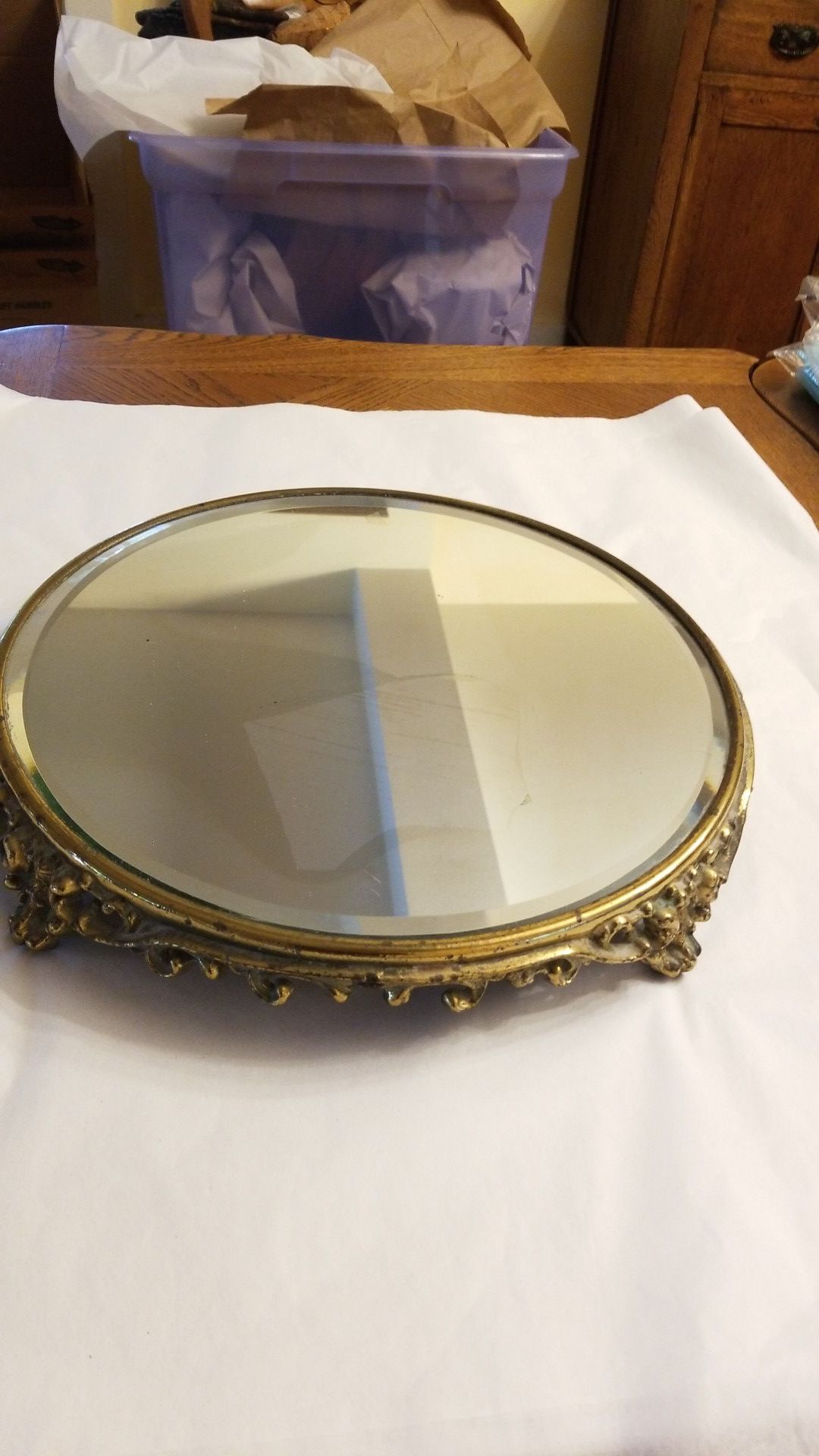 Antique 14 inch Mirrored Plateau Gold Color Base