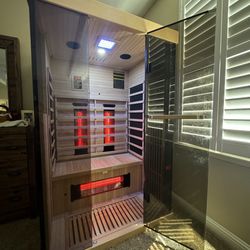 Infrared 2-Person Sauna: LED Lighting, Bluetooth, Maximum 149°F, New in Box!