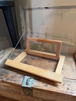 Crate and Barrel Wooden Book or Tablet Stand with Acrylic Shield