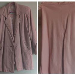 Pink Leather Suit Jacket & Skirt Large 1980s USA