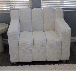 New Set of 2 Oversized White Chenille Accent Chairs