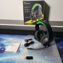 New BINNUNE Wireless Gaming Headset W/ Microphone for PC PS4 PS5, 2.4G Wireless Bluetooth USB Gamer Headphones W/ Mic for Laptop Computer