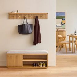 Open Box Article Natural Oak Bench And Coat Rack