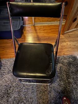 Fujiset MCM Vintage Chrome & Black Vinyl Folding Chair