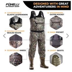 BRAND NEW IN BOX FOXELLI NEOPRENE CHEST WADERS XXL/SIZE 14 BOOTS - New in box •	CONSTRUCTED FOR COMFORT