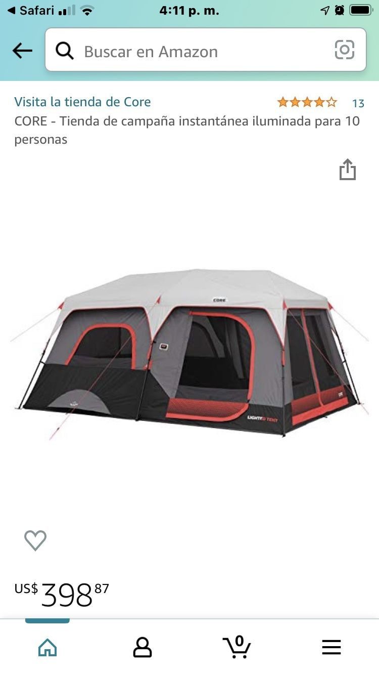 10 Person CORE Instant Tent with LED Lights | Portable Large Family Cabin Multi Room Tents for Camping | Lighted Pop Up for Party, Camping & Hiking