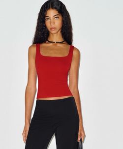 Reformation Carla red ribbed square neck sleeveless top, size S Made in USA