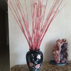 glass with roses vase oriental silk sticks