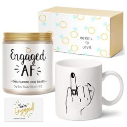 Engagement Gifts for Couples Women Newly Engaged Gifts Unique Mr And Mrs Wedding Engaged AF Soy Wax Candle Gifts for Her Ring Finger Coffee Mug Engage