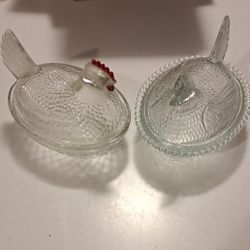 Vintage Indiana Glass Hen And Chicken Cover Dish Set