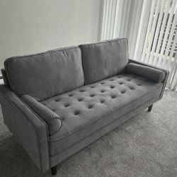 Unused 70in Gray Velvet Sofa
