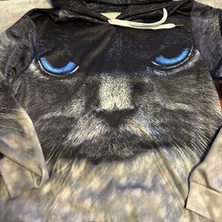 Cat long sleeve hooded shirt. Design on both sides. Medium Large 