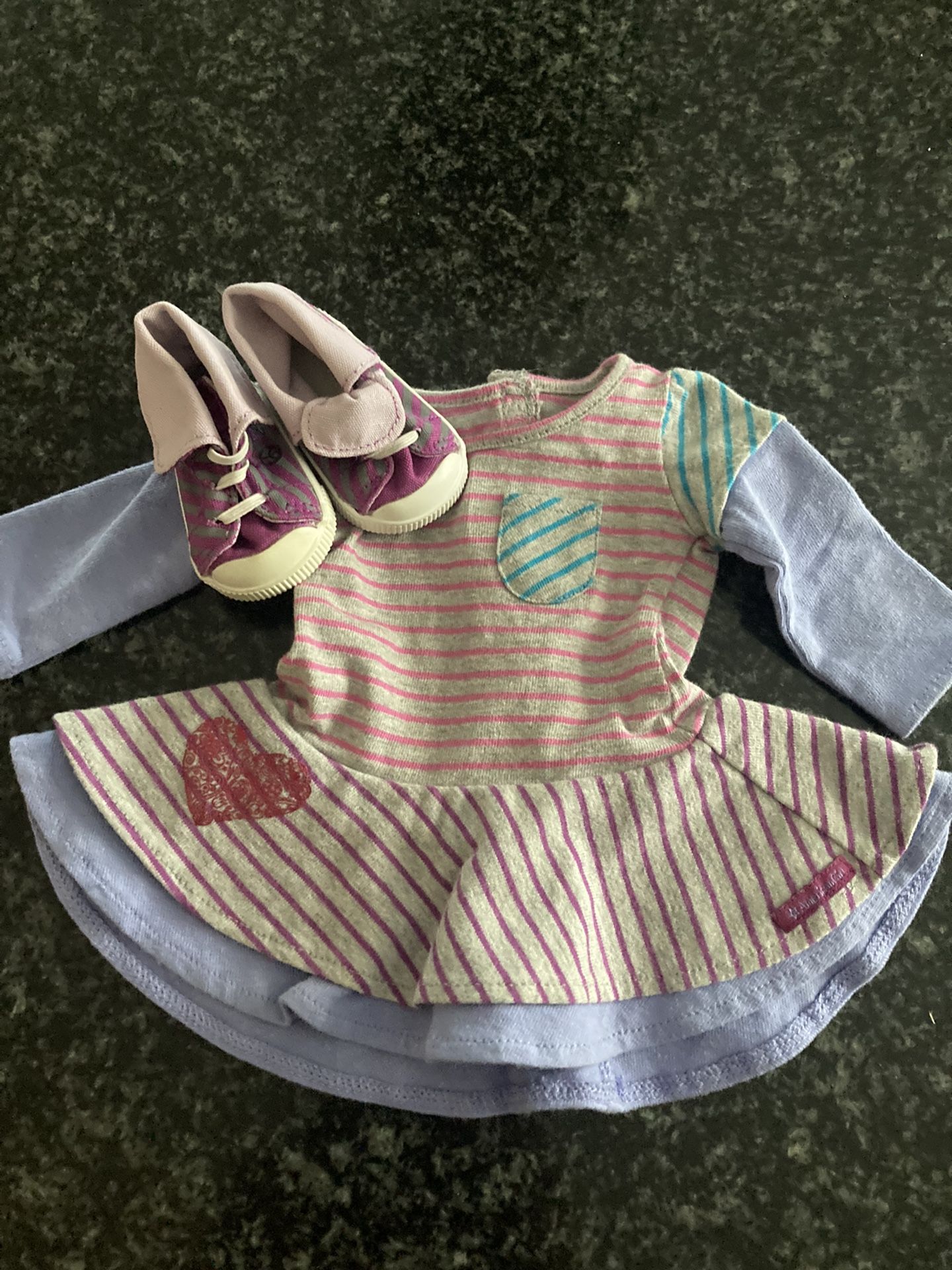 American Girl Doll School Striped Dress An Gym Shoes
