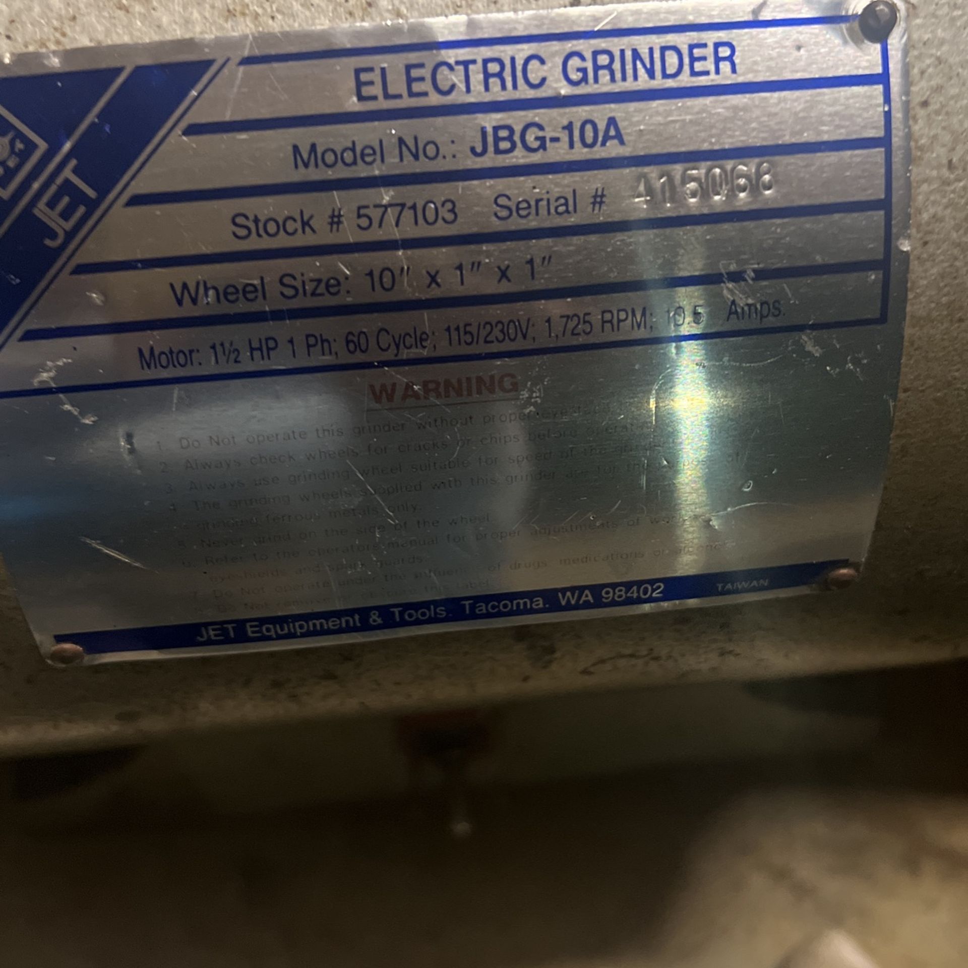 Jet Hp 10 Inch Electric Grinder