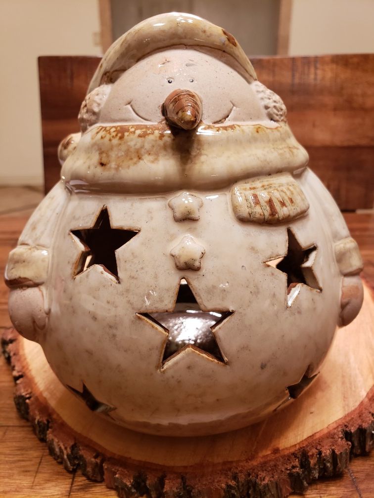 Ceramic snowman votive candle holder