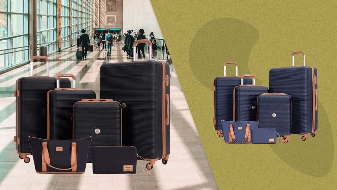 Black &blue available-Travelhouse 6 Piece Hardside Lightweight Suitcase with TSA Lock Spinner Wheels