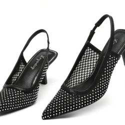 Women's Mesh Cat Design High Heels, Crystal Embellished Peep Toe Dress Heels For Wedding Party（size 6）