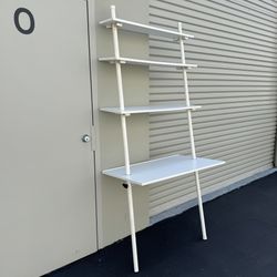 Vintage Mid Century Modern White Adjustable Angle and Height Ladder Desk with Shelves