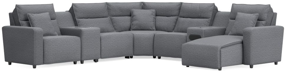 Modmax II Salt and Pepper 7-Piece Power Reclining Sectional with Chaise and Audio System