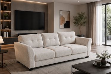 Beige Fabric Three-Cushion Sofa