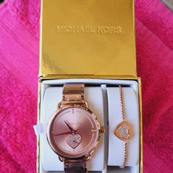 Michael Kors Rose Gold Watch & Wristlet NIB