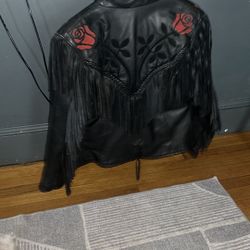 Vintage Real Leather Jacket With Rose Detail 