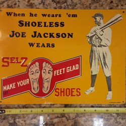 Vintage Shoeless Joe Jackson Selz Shoes Metal Tin Sign