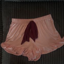 Pink Satin Ruffle Shorts with Tie Waist